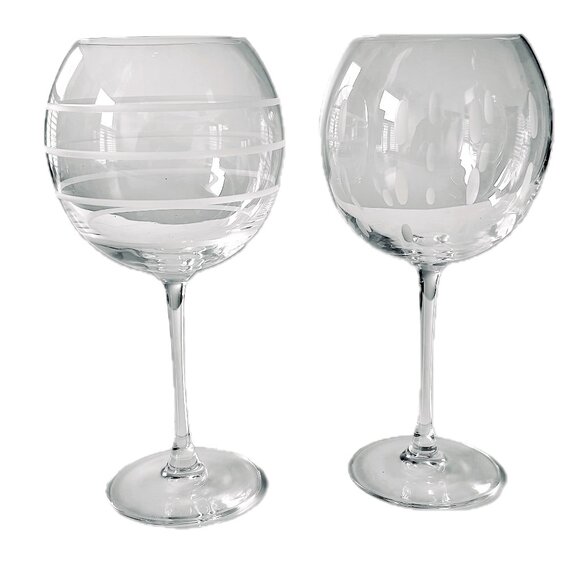 Mikasa Globe Wine Glasses Cheers Collection Etched w Swirl Lines & Dots Large EC - Picture 2 of 7